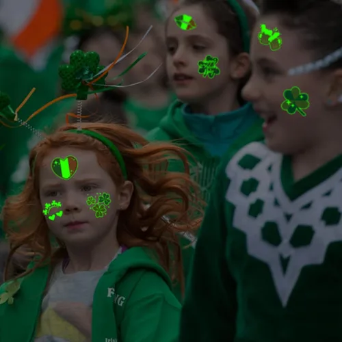 Miniatura 6 de CHARLENT Tatuajes temporales que brillan en la oscuridad del día de San Patricio para niños, 74 hojas individuales, tatuajes luminosos del día