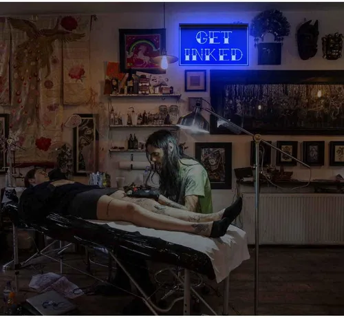 Miniatura 2 de 100020 Get Inked Tattoo Piercing Shop Display LED Light Neon Sign (12 x 8 pulgadas, morado)
