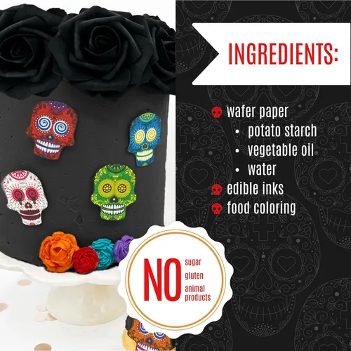Miniatura 5 de Sugar Robot Inc. Sugar Skulls - Juego de 24 adornos comestibles para pasteles de Halloween Calaveras pequeñas