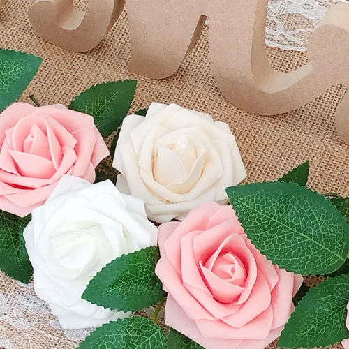 Miniatura 6 de Wrapables® Flor de rosa artificial, flores de tacto real para ramos de boda y centros de mesa, aguamarina