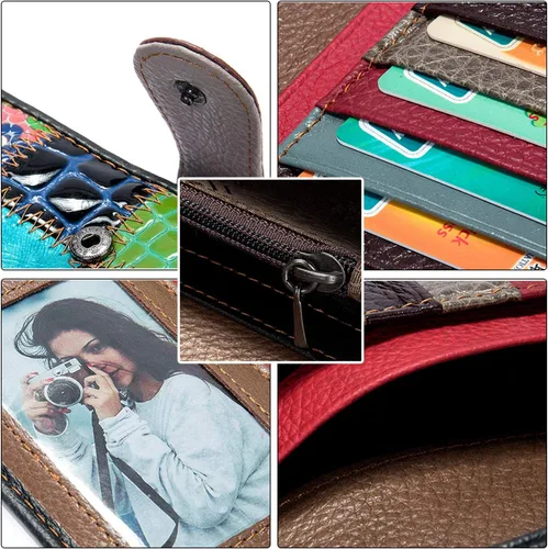 Miniatura 6 de Carteras multicolor para mujer, tarjetero de cuero genuino, monederos grandes, embrague para teléfono, Multicolor-S, Cartera de viaje