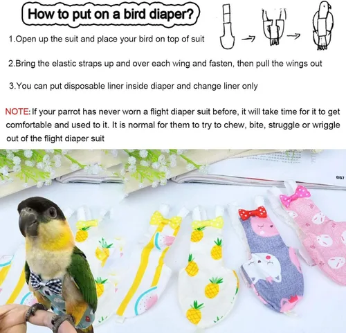 Miniatura 6 de QBLEEV Pañal para Aves Ropa de Cacatúa Traje de Vuelo, Pañal Reutilizable para Loro con Capa Interior Impermeable, Lindos Pantalones de Paloma Piña