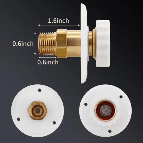 Miniatura 8 de kipa Brida de entrada de agua para autocaravana, latón con codo de manguera, válvula de retención y conector FPT de 1/2" rosca hembra, brida de 3