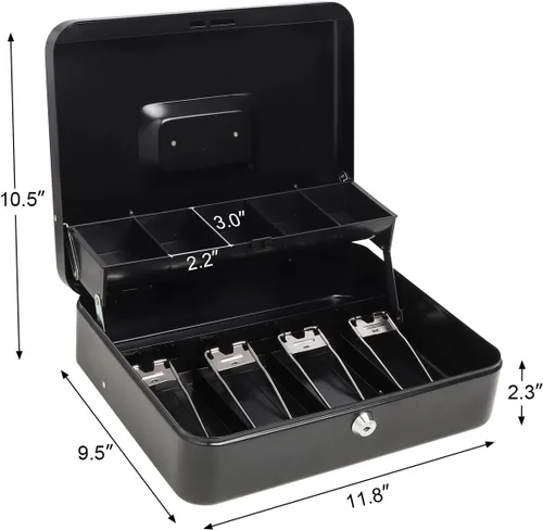 Miniatura 2 de Caja de efectivo con bandeja de dinero y cerradura de llave, caja de seguridad para ahorrar dinero en efectivo, organizador de dinero, cajón