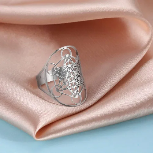 Miniatura 3 de Amaxer Metatron's - Anillo de acero inoxidable con diseño de arco y metatrón, para mujer, con banda abierta