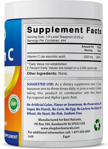 Miniatura 5 de Best Naturals Polvo de vitamina C 100% puro sin OMG, 1 libra (16.01 oz) en polvo (también llamado ácido ascórbico) (1 libra (paquete de 2))