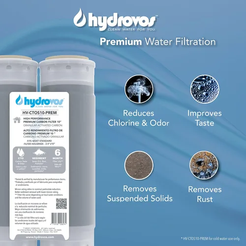 Miniatura 2 de HYDROVOS Filtro de agua GAC prémium de 10 x 2.5 pulgadas, cartucho de repuesto de carbón activado granular para filtración de agua en toda la casa