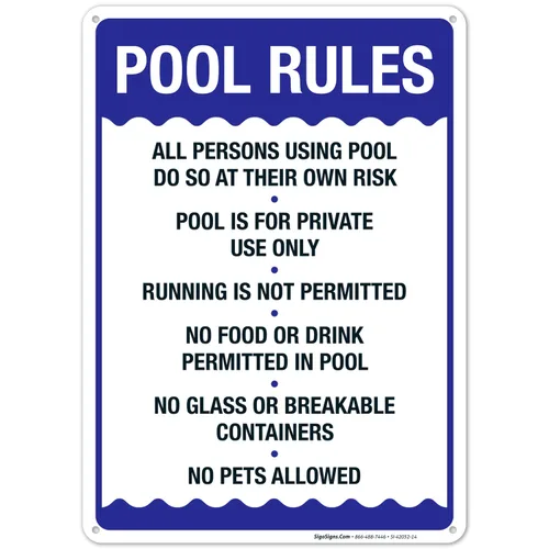 Letrero de reglas de la piscina, No Food or Drinks Pool Sign, 10 x 14 pulgadas, libre de óxido, aluminio 040, resistente a la decoloración,