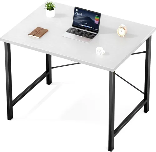 Miniatura 25 de Sweetcrispy Escritorio de oficina pequeño para computadora de 32 pulgadas, para estudiar, escribir, trabajar con marco de metal, mesa de madera