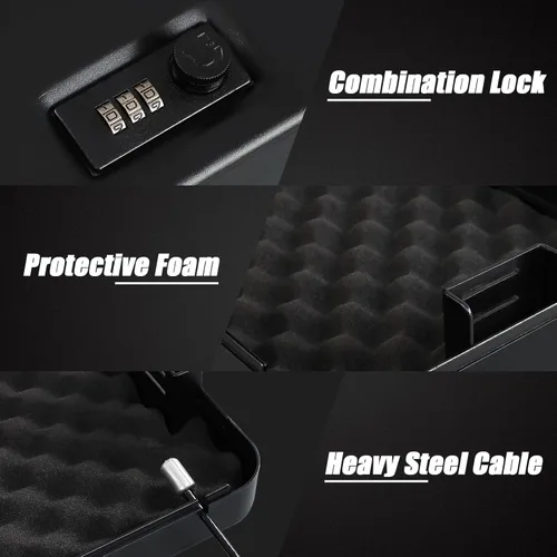 Miniatura 4 de Dalmbox - Caja fuerte para pistolas, caja de seguridad pequeña para pistolas de mano con cerradura de combinación, caja fuerte portátil para viajes