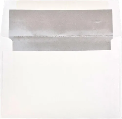 Miniatura 26 de JAM PAPER Sobres de invitación forrados de papel de aluminio de 3 7/8 x 8 1/8, color blanco con lámina dorada, paquete de 50 unidades Papel dorado