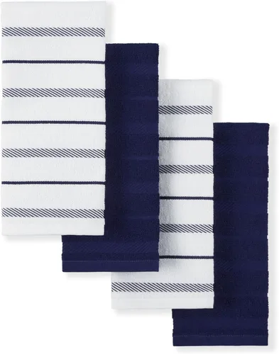 KitchenAid Albany - Juego de 4 toallas de cocina, color azul cobalto y blanco, 16 x 26 pulgadas
