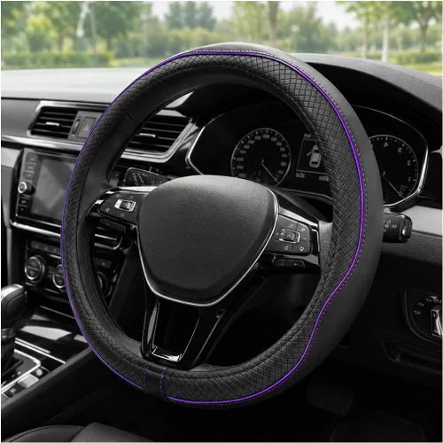 Miniatura 17 de Funda para volante de automóvil, 15 pulgadas, antideslizante, de cuero transpirable, protector de volante suave envolvente completo para hombres