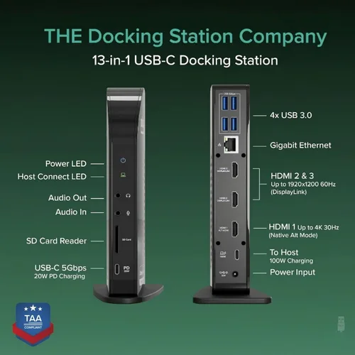 Miniatura 2 de Plugable Estación de acoplamiento para monitor triple USB-C: Base para laptop 13 en 1 con carga de 100 W para Mac