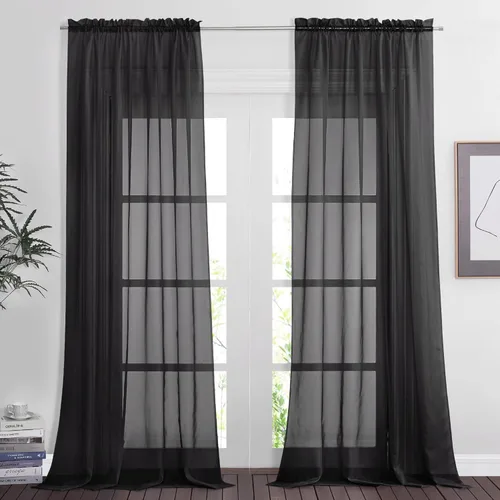 Miniatura 24 de NICETOWN Cortinas traslúcidas blancas de 63 pulgadas de largo para dormitorio, cortinas de gasa translúcida con bolsillo para barra, paneles