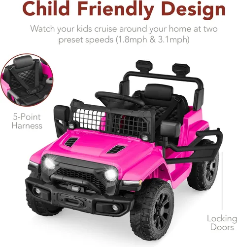 Miniatura 5 de Best Choice Products Juguete de paseo para niños de 6 V, mini camión, auto de juego eléctrico con control remoto para padres, suspensión de 4 Rosa