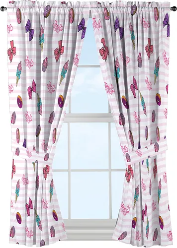 Nickelodeon JoJo Siwa Sweet Life - Juego de cortinas color rosa/blanco (2 paneles, 2 alzapaños), cortinas dulces, 4 piezas