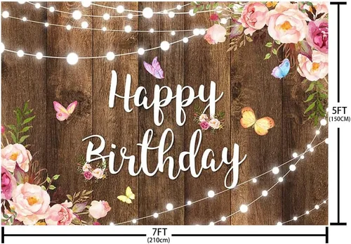 Miniatura 4 de MEHOFOND Telón de fondo rosa floral de feliz cumpleaños, acuarela, mariposa, madera, flores, niñas, mujeres, fotografía de cumpleaños, pancarta