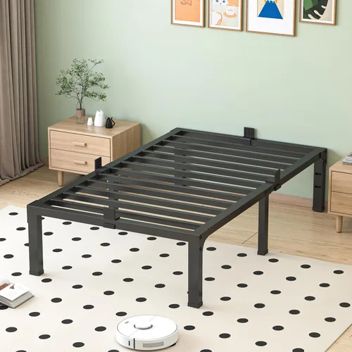 NKZ Base de cama tamaño individual, plataforma de metal resistente de 12 pulgadas con tapón deslizante para colchón, soporte de listones de acero