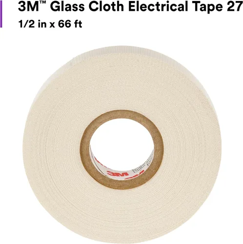 Miniatura 7 de Cinta eléctrica de tela de vidrio 3M 27, ½ pulgada x 66 pies, 1 rollo, adhesivo no corrosivo, sensible a la presión, alta temperatura, protección