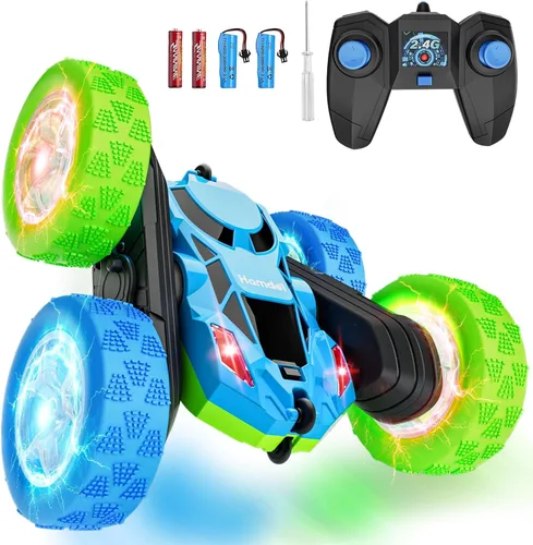 Miniatura 14 de Hamdol Coche de acrobacias a control remoto para niños de 6 a 12 años, auto de control remoto giratorio de 360° con luces LED, vehículo eléctrico