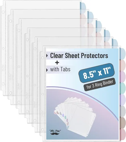 Miniatura 13 de Mr. Pen - Protectores de hojas transparentes con pestañas, 8 pestañas, 2 juegos, divisores de plástico transparente para carpeta de 3 anillas