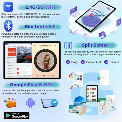 Miniatura 6 de Tableta 2025 con Android 15 de 10 pulgadas con teclado de 30 GB de RAM 64 GB ROM, tableta 2 en 1 Octa-Core con Gemini AI, WiFi 5G, 6000 mAh, Verde