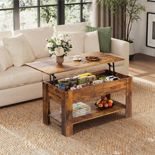 Miniatura 2 de WLIVE Mesa de Centro, Mesa de Centro de 39" con Tapa Elevable y Compartimento Oculto, Estante de Almacenamiento y Tapa Elevable para Hogar, Sala