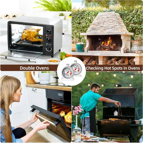 Miniatura 8 de Paquete de 2 termómetros de horno para horno de gas/eléctrico, medidor de temperatura de ahumador de 122.0-572.0 °F/100-600°F con acero inoxidable
