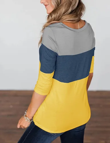 Miniatura 2 de Minthunter - Camisetas de media manga para mujer, blusas informales de primavera con cuello redondo y bloques