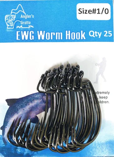 Angler's Grotto EWG - Gancho de gusano de vástago desplazado | 15/25 unidades por paquete | Anzuelos de pesca de agua dulce y salada | Acero de alto