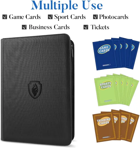 Miniatura 3 de Fabmaker - Carpeta de tarjetas con cierre de alta calidad, 9 bolsillos, cubierta de poliuretano, álbum de colección de tarjetas con cremallera, Negro