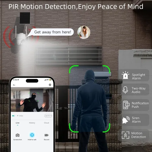 Miniatura 5 de Rraycom Cámara de seguridad celular 4G LTE inalámbrica para exteriores, paquete de 2 cámaras sin WiFi con energía solar, vista en vivo 2K 360°