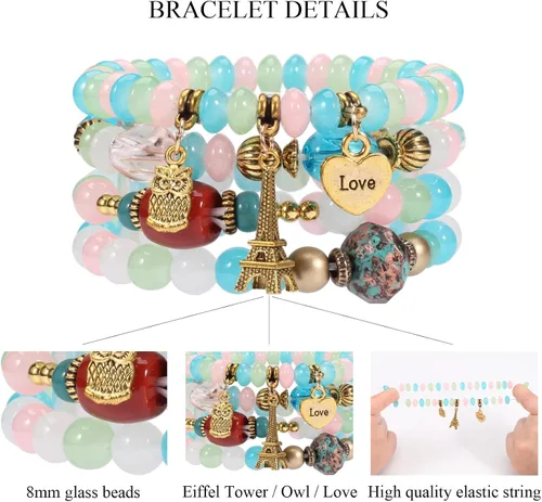 Miniatura 2 de WuCuifu Paquete de 8 pulseras apilables bohemias para mujer, pulseras de cuentas estiradas multicapa