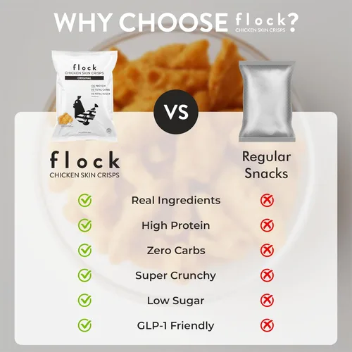 Miniatura 5 de Flock Chips de piel de pollo Keto – Sabor original, bajo en carbohidratos, alto en proteínas, chips crujientes de pollo sin gluten, aperitivo Keto