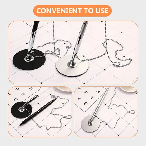Miniatura 9 de Ciieeo 2 bolígrafos de metal para firma de invitados, bolígrafo de tinta negra con base para bolígrafo y cadena de recepción, bolígrafo, rotulador