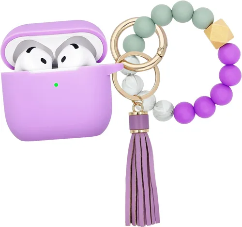 Miniatura 10 de KOUJAON Funda compatible con AirPods 4, funda protectora de silicona suave con llavero de pulsera, compatible con auriculares inalámbricos Apple Té