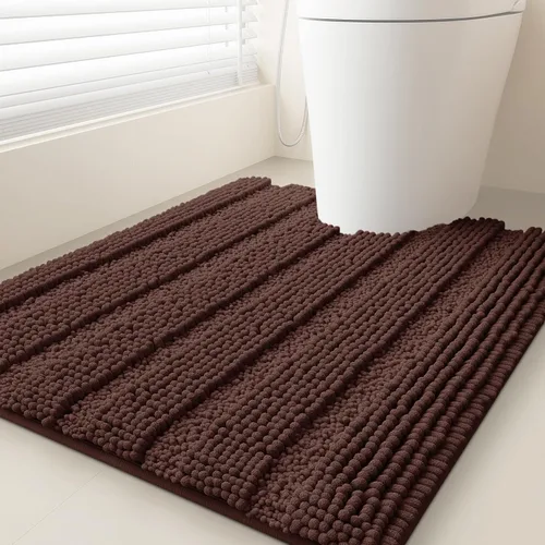 Miniatura 73 de ACCUMTEK - Juego de alfombras de baño a rayas beige de 3 piezas, ultrasuaves, antideslizantes de chenilla, alfombras de baño mullidas y absorbentes