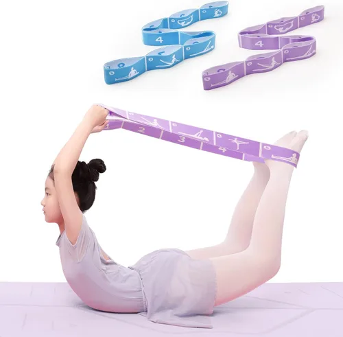 Miniatura 10 de Paquete de 2 Bandas Elásticas de Estiramiento Ajustables para Niños - Bandas Elásticas de 8 Bucles para Ballet, Latín, Yoga, Gimnasia y Estiramiento