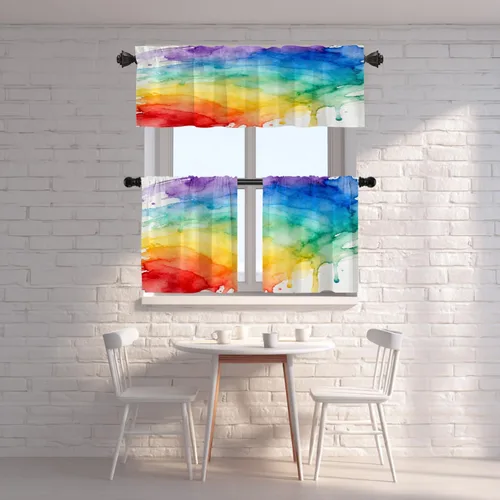 Miniatura 7 de Shrahala Cortinas de nivel de chakras con mandala beige para ventanas de cocina, paneles de cortina de ventana de mandala multicapa de poliéster