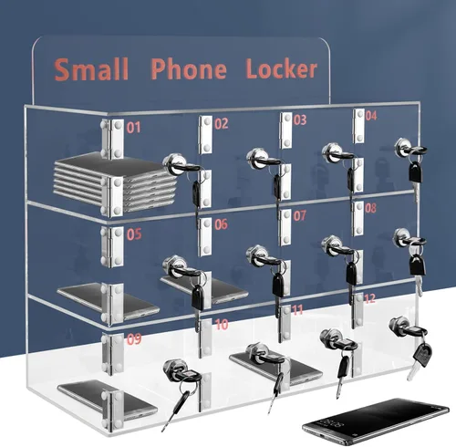 Miniatura 6 de Futchoy Caja transparente para casillero para teléfono celular con cerraduras de puerta y llaves, caja de bloqueo de acrílico para teléfono celular