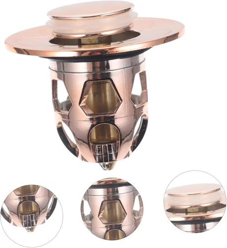 Miniatura 2 de Uonlytech Tapón universal para lavabo de drenaje de presión de drenaje de oro rosa para baño, lavabo