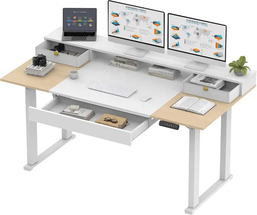 Miniatura 16 de SANODESK Escritorio de pie de 4 patas, escritorio eléctrico ajustable en altura con ajustes preestablecidos de memoria para oficina en casa, Blanco