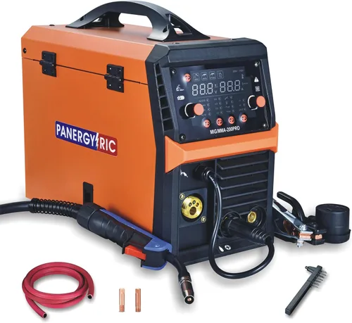 Soldador MIG 200A Soldador de Alimentación de Alambre Sinérgico Máquina de Soldadura Portátil, 4 en 1 Gas MIG/Núcleo Fundente MIG/Electrodo/TIG por