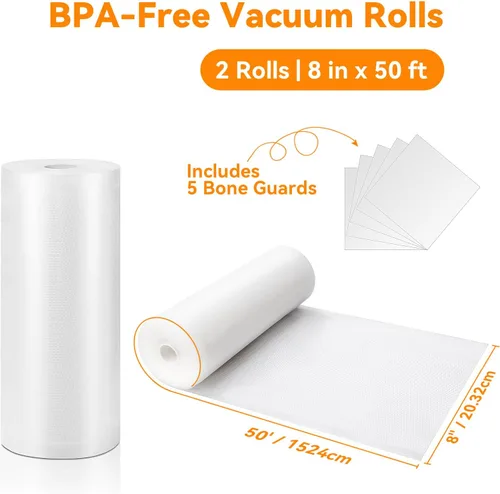 Miniatura 2 de Wevac - Bolsas sellables al vacío de 8 pulgadas x 50 pies. Paquetes de 2 rollos para Food Saver, Seal a Meal, Weston. Tipo comercial, sin BPA