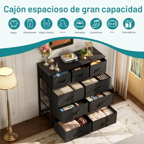 Miniatura 5 de OLIXIS Organizadores de almacenamiento de 9 cajones, organizadores de armario y almacenamiento para ropa, cajón de almacenamiento de tela para sala