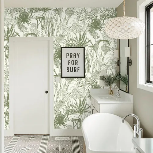 Miniatura 2 de Timeet Papel tapiz de hojas verdes salvia, papel tapiz de despegar y pegar, moderno papel de contacto con el bosque, autoadhesivo, extraíble, papel