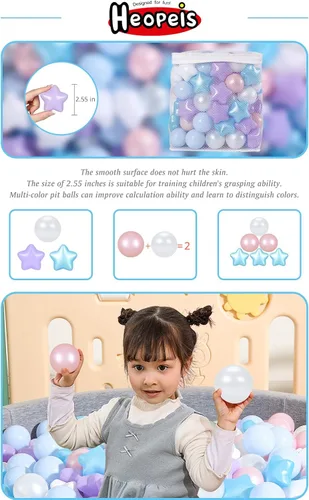 Miniatura 3 de Star Ball Pit Balls for Toddlers - 100 200 500 Pack Phthalate & BPA Free Plastic Toy Balls for Kids, Ball Pool Play Tent, Baby Kiddie Pool Water