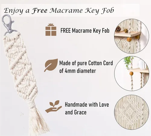 Miniatura 4 de Estante de Pared de Macramé Colgante (Nivel 2, Blanco Natural)