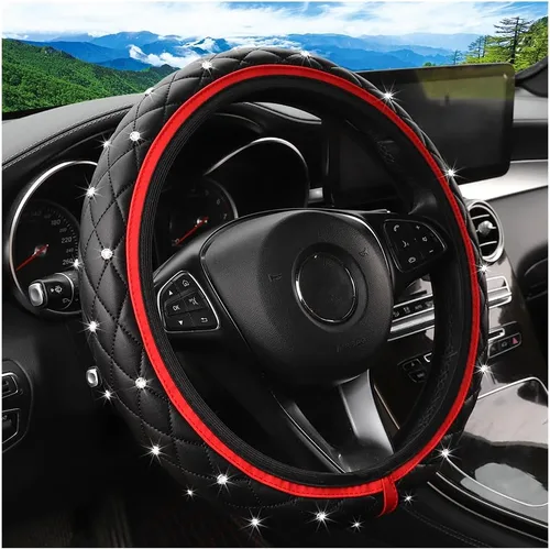 Miniatura 8 de Funda de volante de coche brillante, protector de volante elástico de cuero antideslizante, accesorios de decoración de vehículo con diamantes